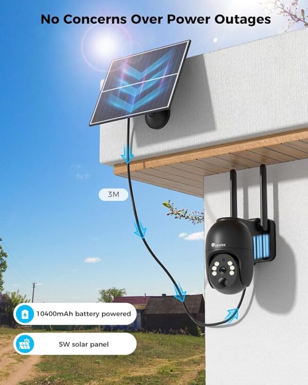 Ctronics 2K 4G LTE Camara Vigilancia Exterior Solar, PTZ IP Cámara Vigilancia Sim Sin Cables, 10400mAh Batería, PC/Cloud/FTP, Visión Nocturna Color, Detección Movimiento PIR (Negro) - Imagen 2